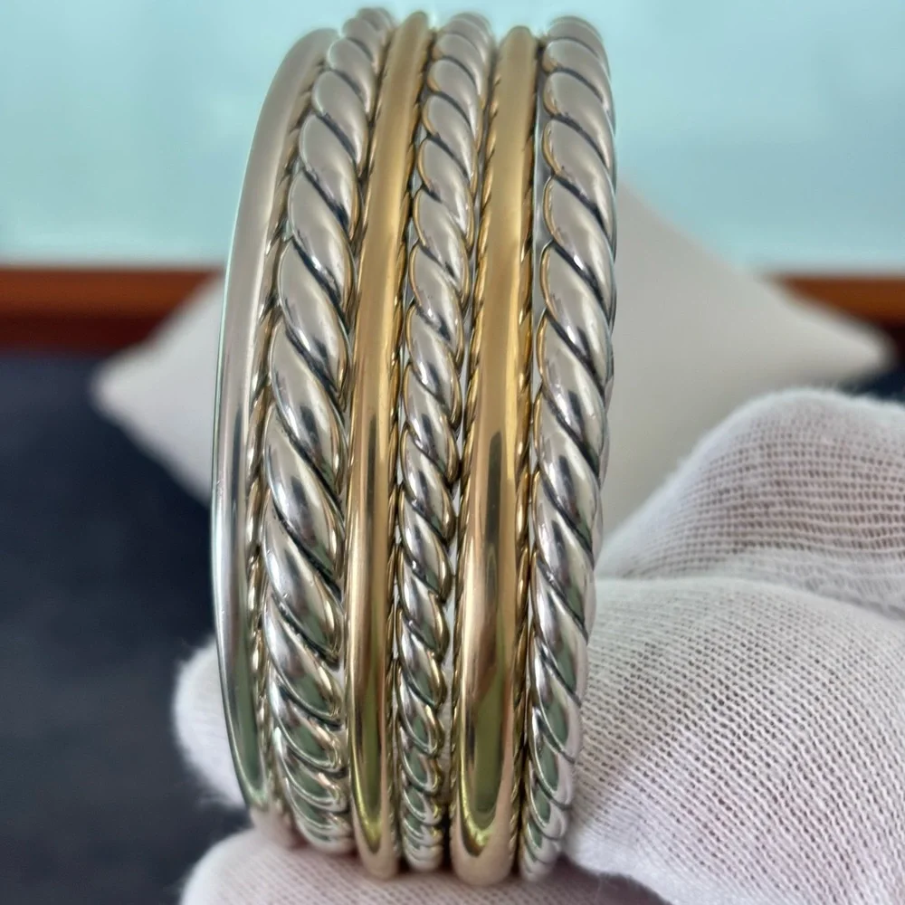 David Yurman 925 & 18k Gold Six Row Pure Form Bracelet-Small